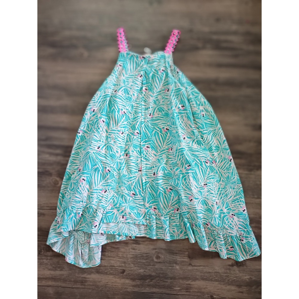 Kinderkind Girls Tropical Flamingo Palm‎ Print High Low Dress Teal Pink Size 7